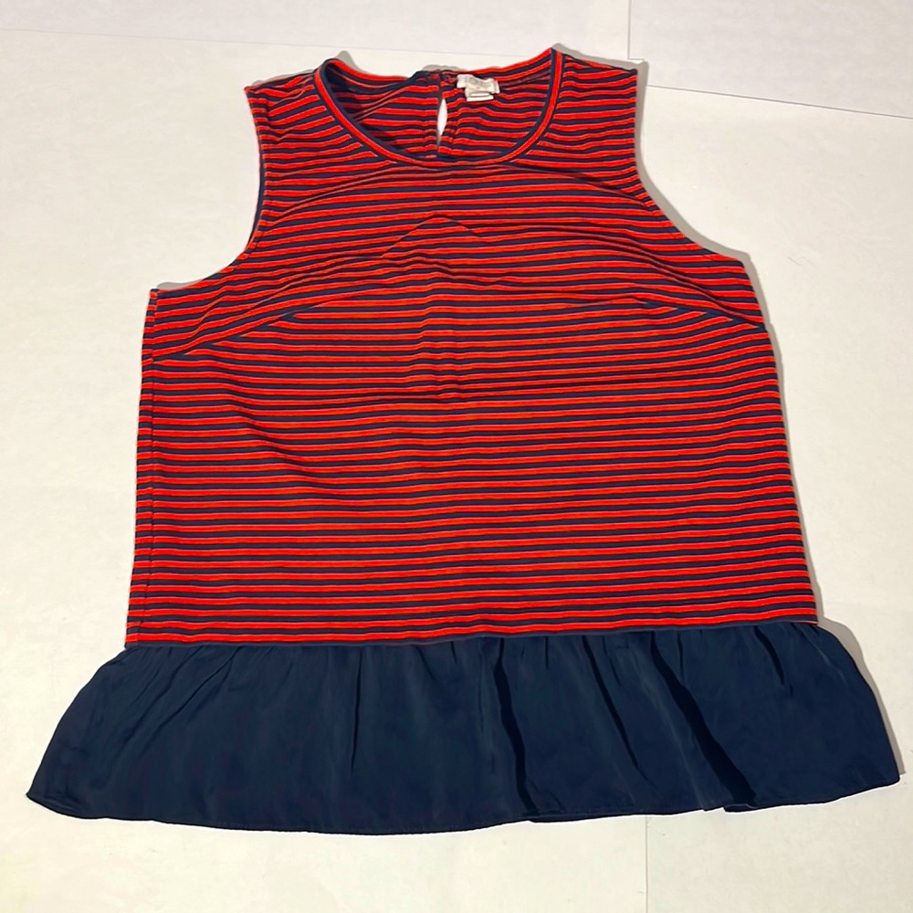 J. Crew nautical tank top red blue stripes cotton shirt sz small keyhole peplum